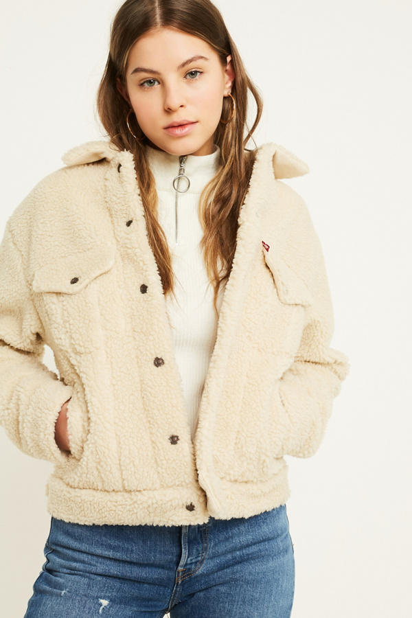 Levi's Cream Sherpa Trucker Jacket Urban Outfitters UK