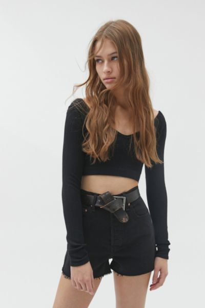 Levi's Ribcage Black Denim Shorts | Urban Outfitters UK