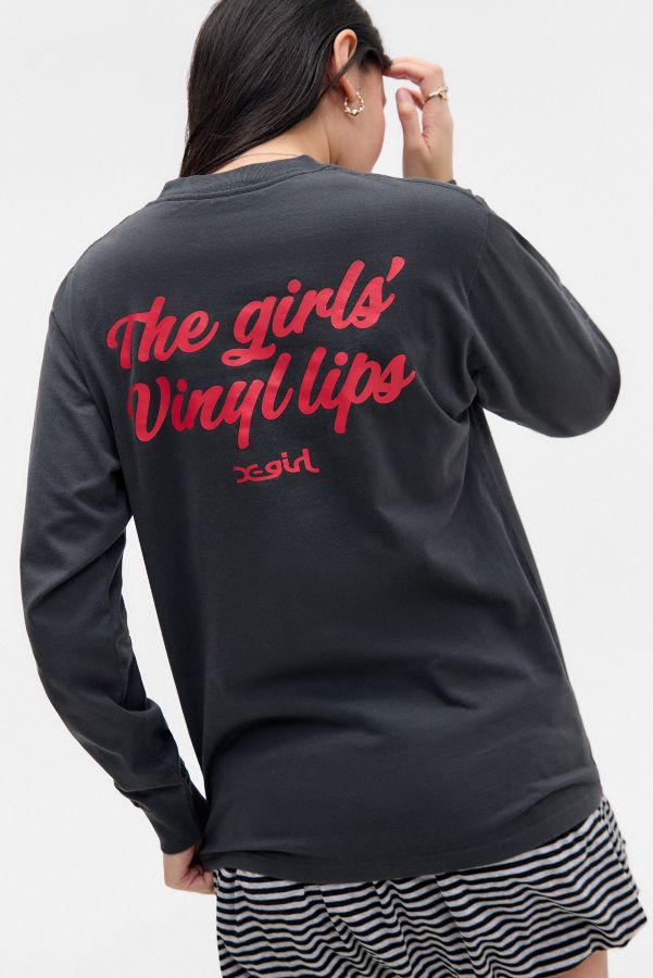 Slide View: 1: X-girl Vinyl Lips Face Long Sleeve T-Shirt