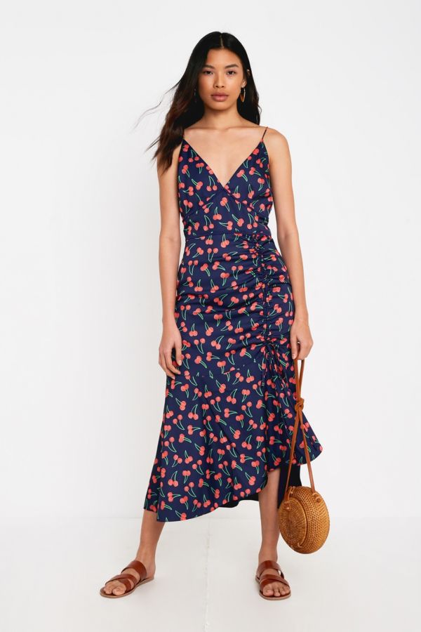 Finders Keepers Valentina Navy Cherry Print Midi Dress | Urban ...