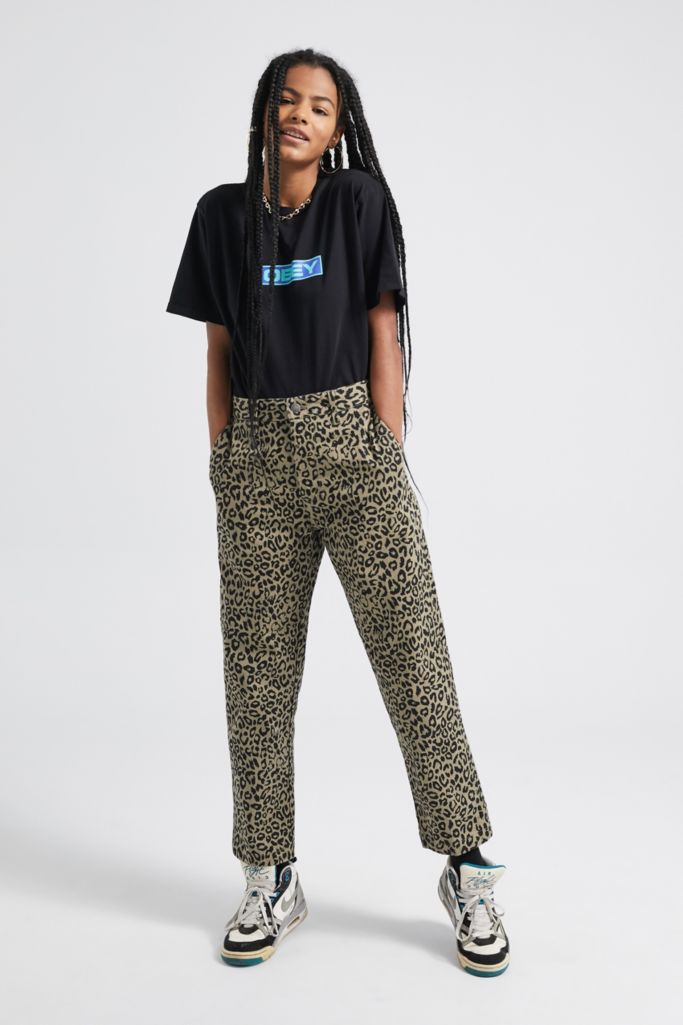 OBEY Hardwork 2 Leopard Carpenter Trousers | Urban Outfitters UK