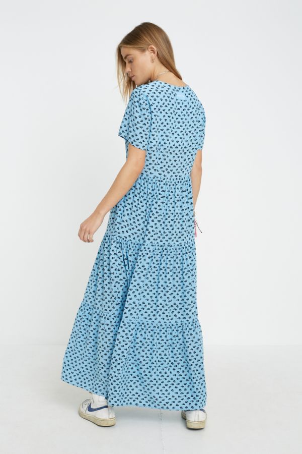 Calvin Klein Jeans Gathered Short-Sleeve Maxi Dress | Urban Outfitters UK