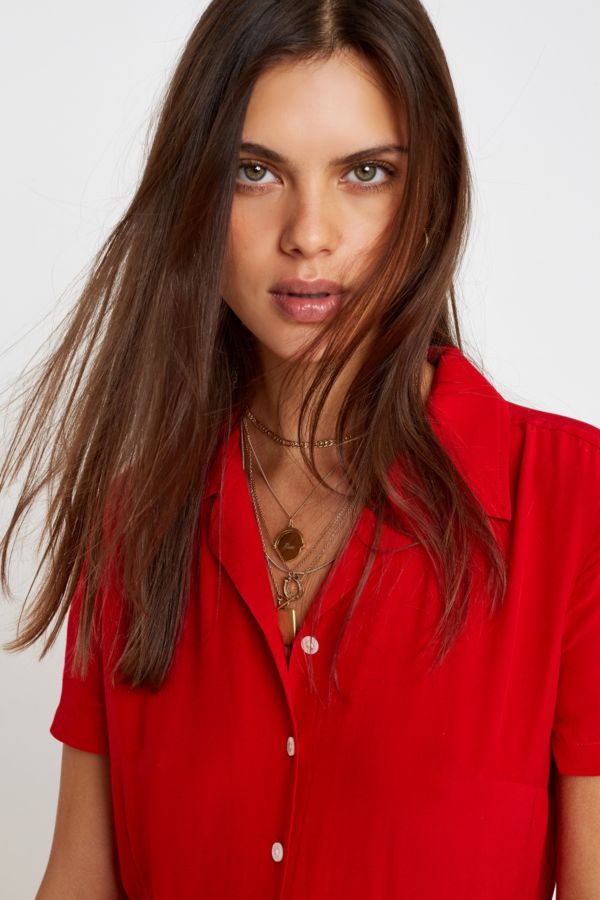 Calvin Klein Jeans Red Button-Through Maxi Dress | Urban Outfitters UK