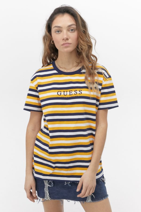 Guess Logo Striped T Shirt Urban Outfitters Uk