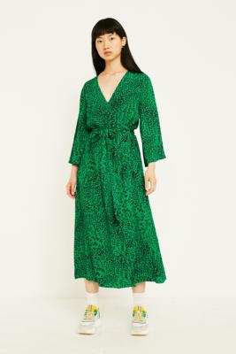 green leopard print wrap dress