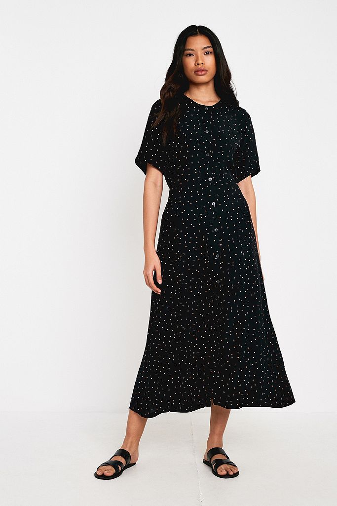 Gestuz Harper Button-Through Polka Dot Midi Dress | Urban Outfitters UK