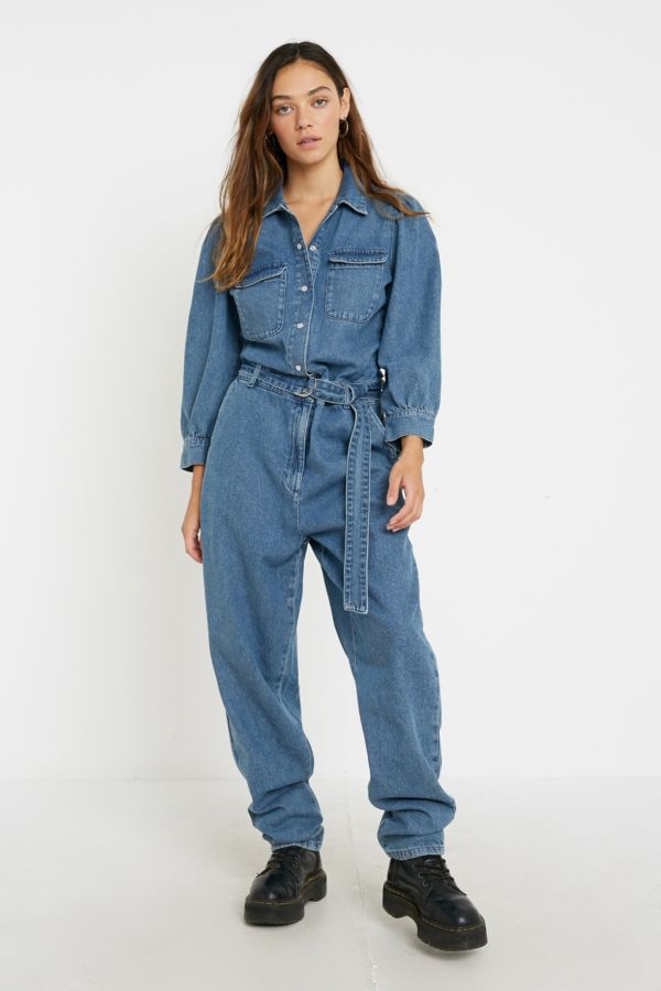 Gestuz Button-Through Denim Jumpsuit | Urban Outfitters UK