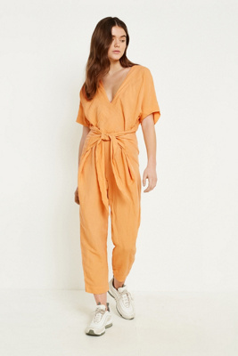 orange tie front jumpsuit