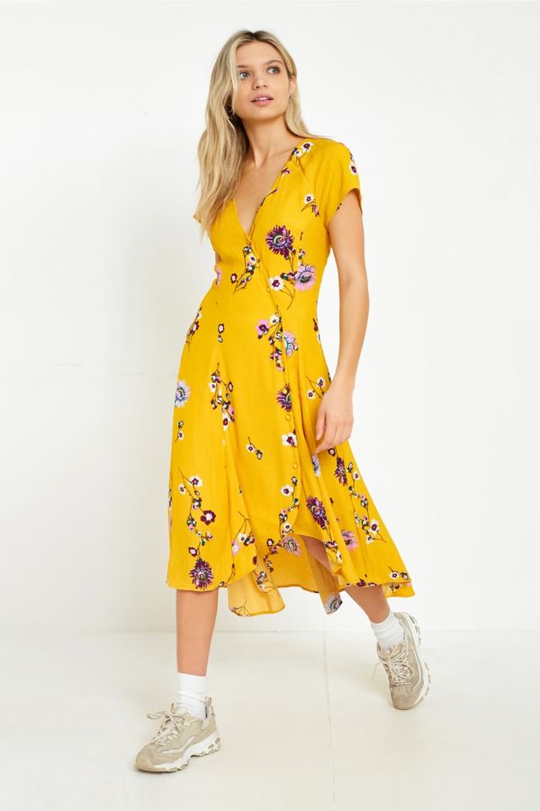 Free People Lost In You Yellow Floral Midi Dress | Urban Outfitters UK