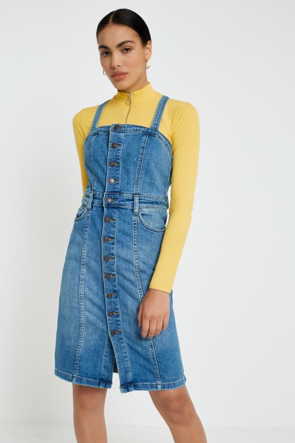 Free People Denim Button-front Pinafore Dress 