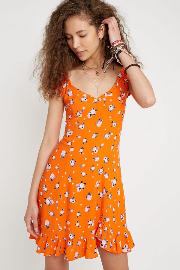 Free People Like A Lady Orange Floral Mini Dress Urban Outfitters UK