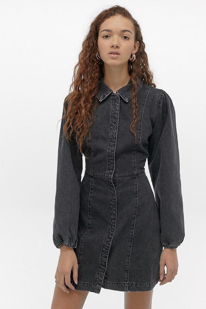 Free People Mia Black Denim Mini Dress | Urban Outfitters UK