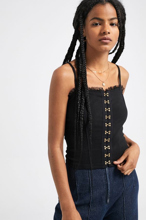 Free People All Eyelets On You Black Corset Top Urban Outfitters UK