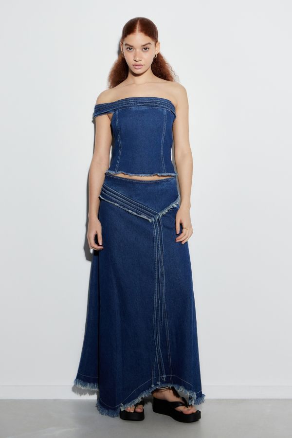 Vista diapositiva: 4: Lioness Madame Top Asimmetrico Off-The-Shoulder in Denim