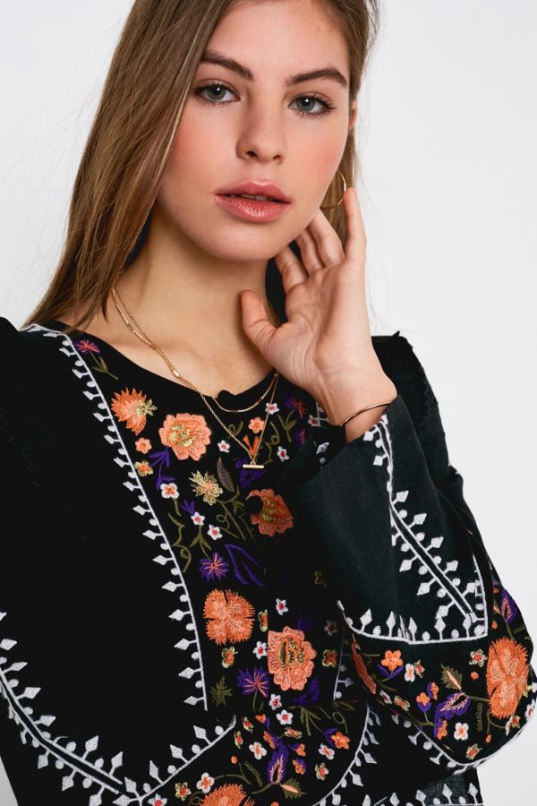 Violet Skye Embroidered Black Maxi Dress | Urban Outfitters UK