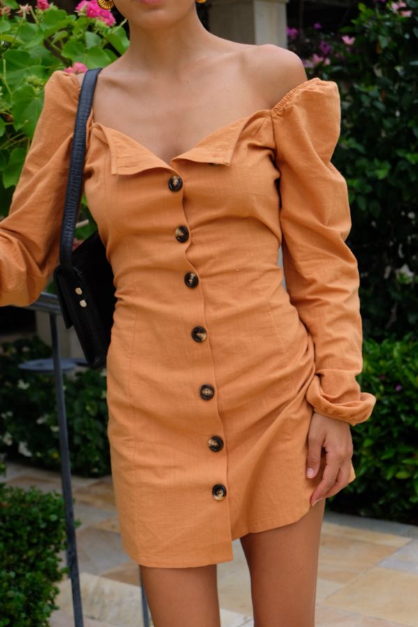 NARRATED ButtonThrough LongSleeve Mini Dress Urban Outfitters UK