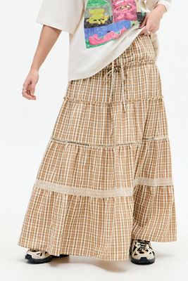 Daisy Street Brauner Gingham-Maxirock