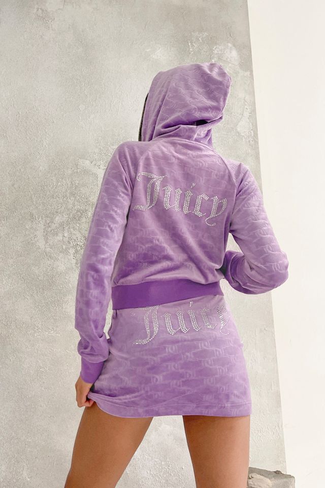 Juicy Couture UO Exclusive Embossed Velour Purple ZipThrough Hoodie