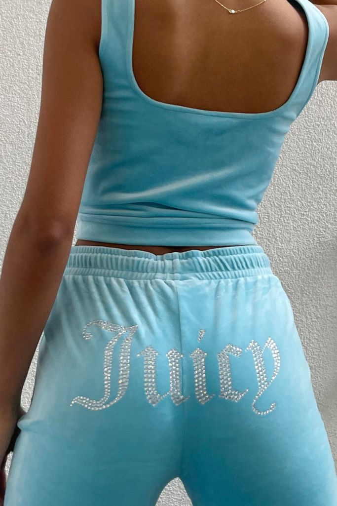 Juicy Couture Uo Exclusive Velour Blue Flare Track Pants Urban Outfitters Uk 0198