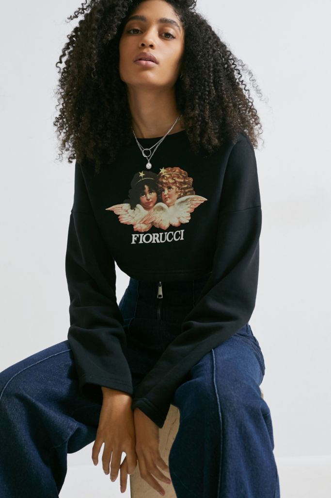 Fiorucci Vintage Angels Black Cropped Crew Neck Sweatshirt | Urban ...