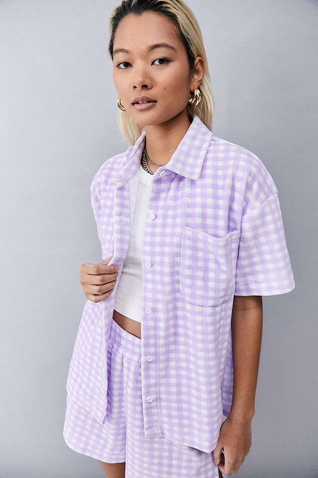  Hover to zoom.  NEW girl ORDER Lilac Gingham Towelling Shirt £32.00