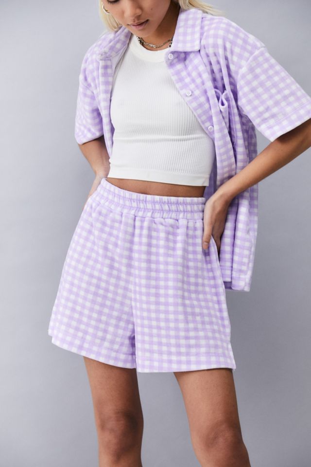 NEW girl ORDER Lilac Gingham Towelling Shorts £28.00