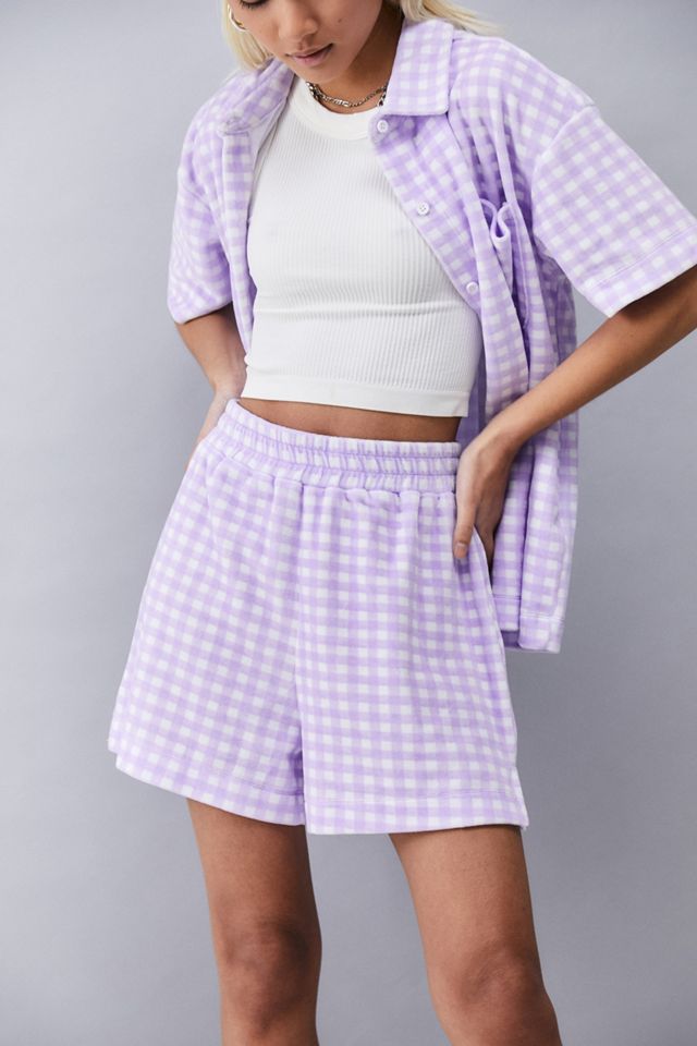 NEW girl ORDER Lilac Gingham Towelling Shorts £28.00