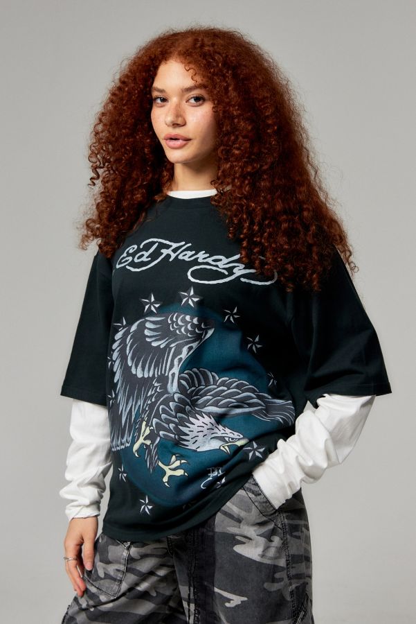 Slide View: 1: Ed Hardy Eagle In The Stars Layered T-Shirt