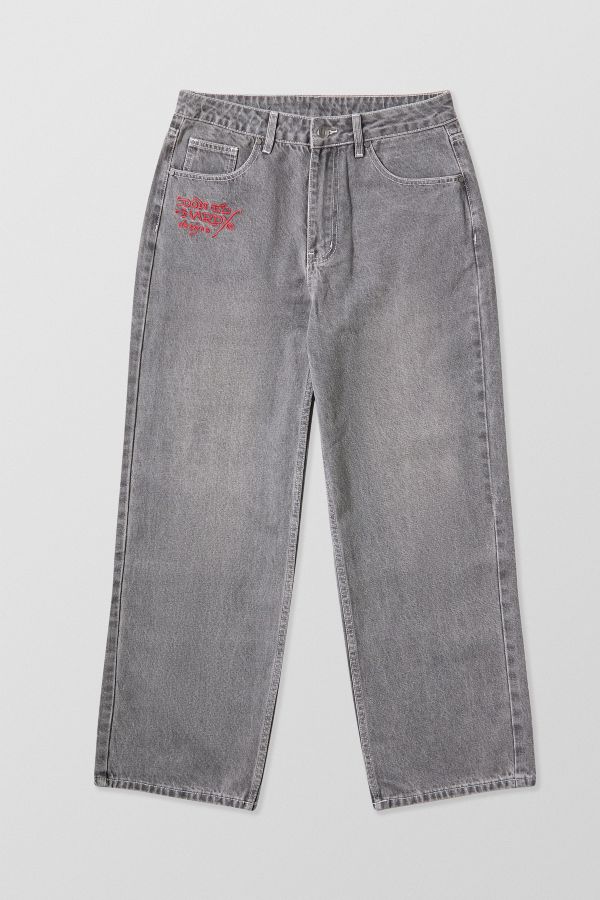 Slide View: 8: Ed Hardy UO Exclusif Gris Surdimensionné Brodé Jeans