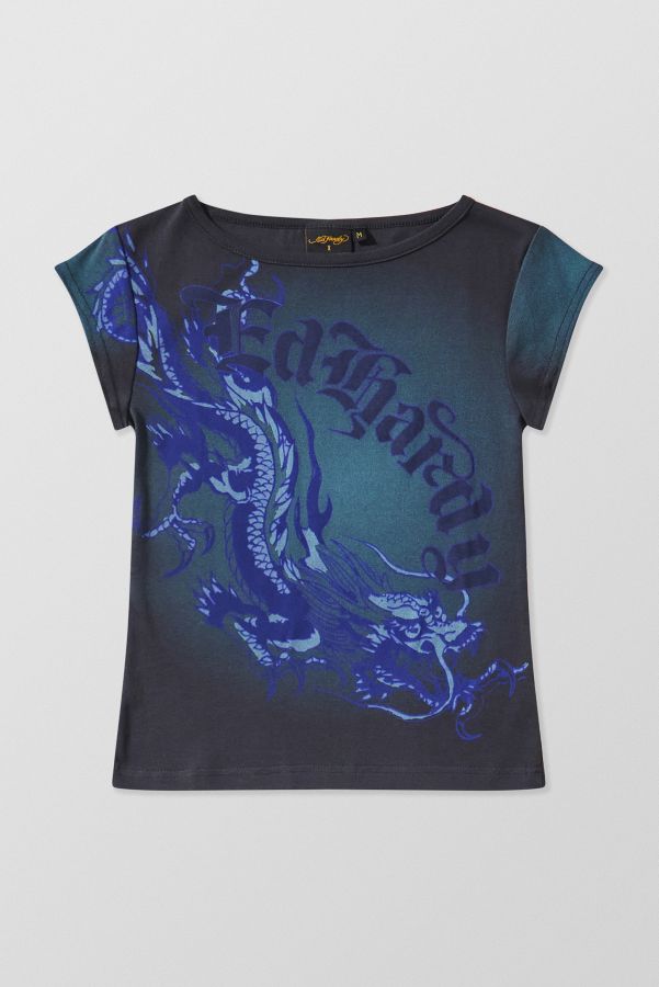 Slide View: 7: T-shirt Ed Hardy UO Exclusive Bleu Dragon Encolure Slash