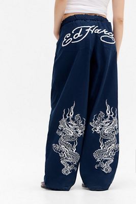 Ed Hardy UO Exclusive Embroidered Wide Leg Trousers