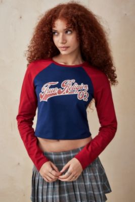 True Religion Burgundy & Navy Collegiate Top