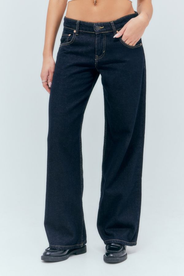 Slide View: 2: Motel Dunkelblau Denim Niedrige Taille Parallel Jeans