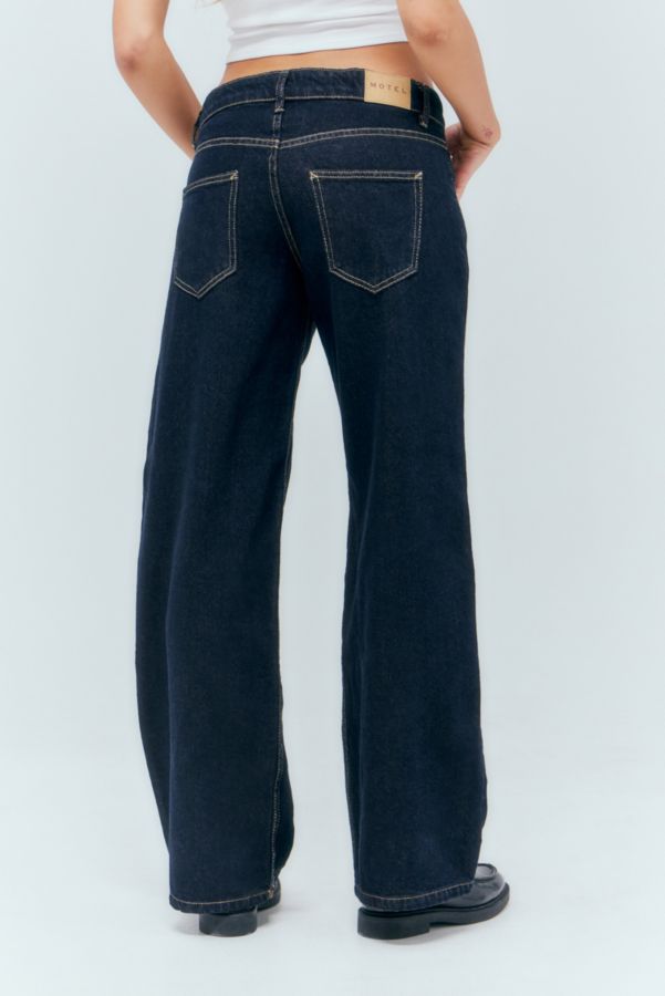 Slide View: 5: Motel Dunkelblau Denim Niedrige Taille Parallel Jeans