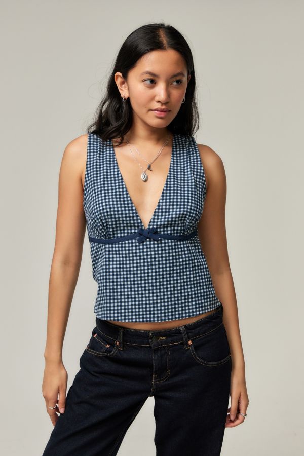 Slide View: 1: Motel Vishata Gingham Weste Top