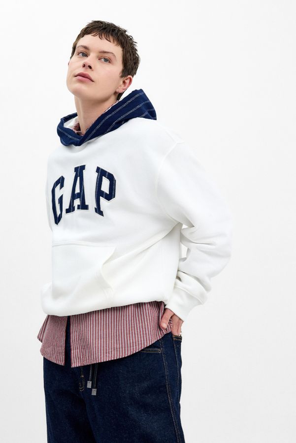 Slide View: 6: GAP White Pinstripe Logo Hoodie