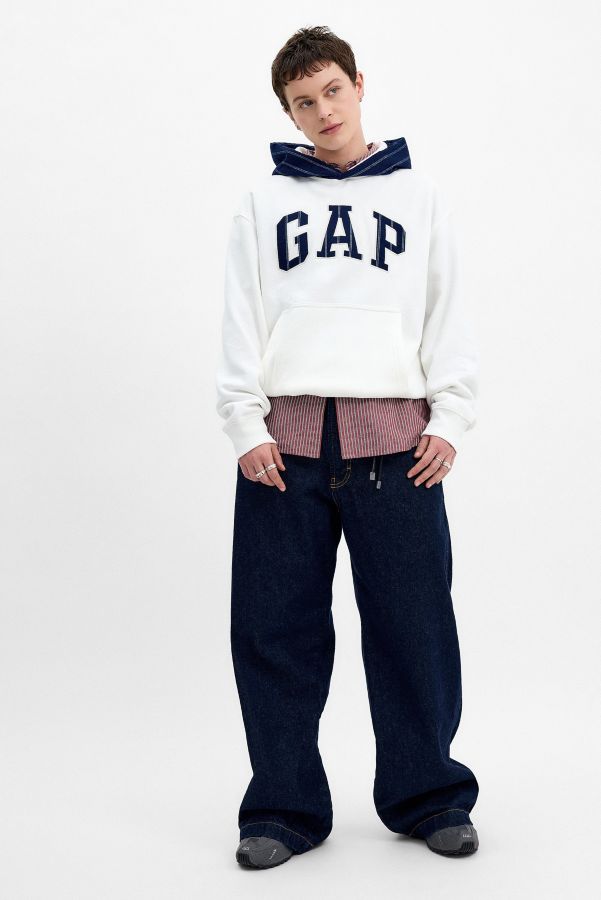 Slide View: 7: GAP White Pinstripe Logo Hoodie