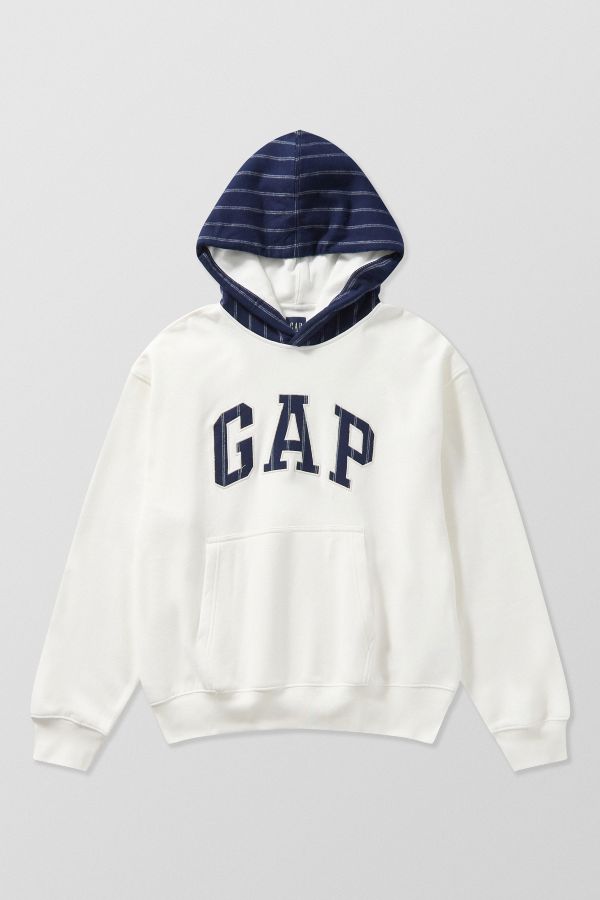 Slide View: 8: GAP White Pinstripe Logo Hoodie