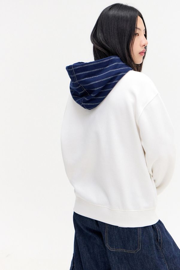 Slide View: 4: GAP White Pinstripe Logo Hoodie