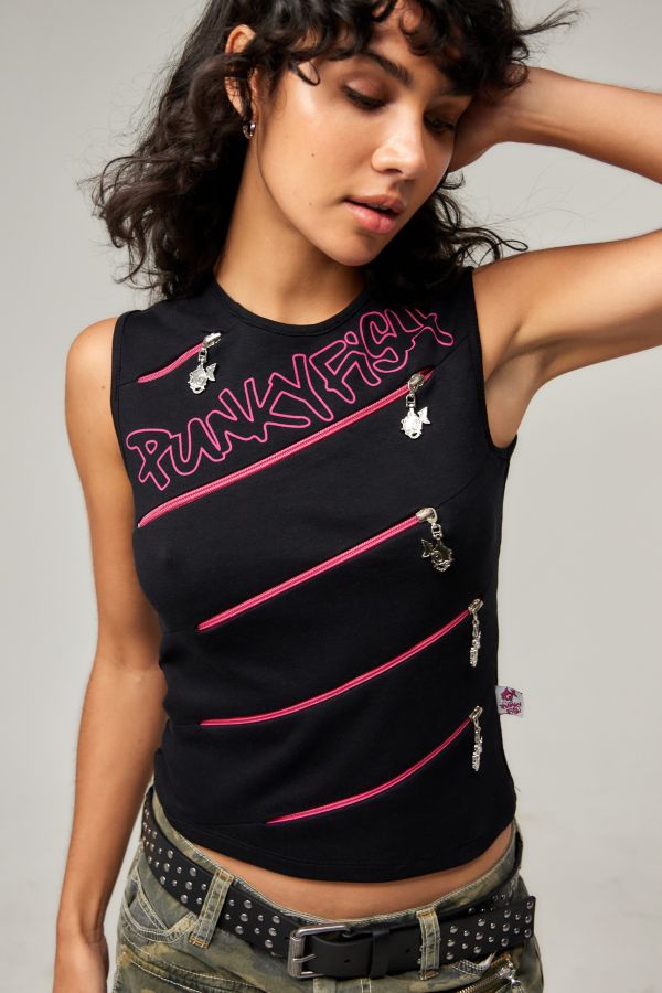 Vista de diapositivas: 2: Punky Fish Black Zipper Tank Top