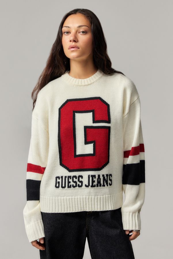 Slide View: 1: Pull Guess Jeans en maille intarsia