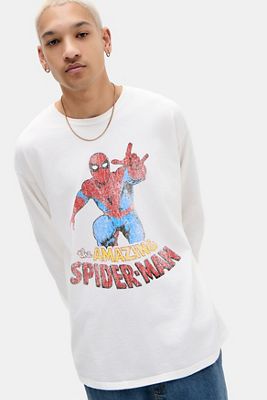UO White Spiderman Long Sleeve T-Shirt