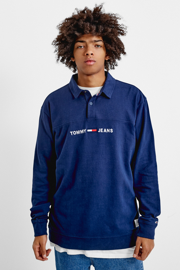 Tommy Jeans Essential Navy Rugby Shirt Urban Outfitters UK