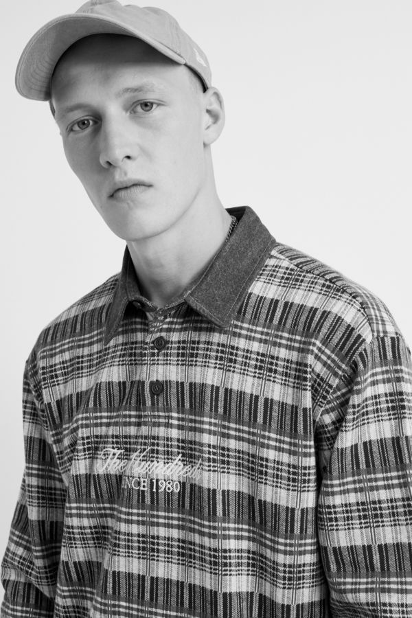 The Hundreds Gleason Ecru Checked Long-Sleeve Polo Shirt | Urban ...