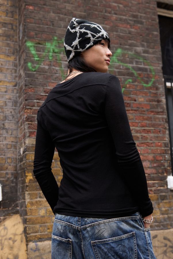 Slide View: 4: Jaded London Black Haze Henley Long Sleeve T-Shirt