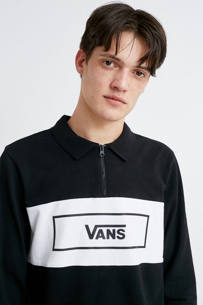 Vans Hewitt Black QuarterZip LongSleeve Polo Shirt Urban Outfitters UK