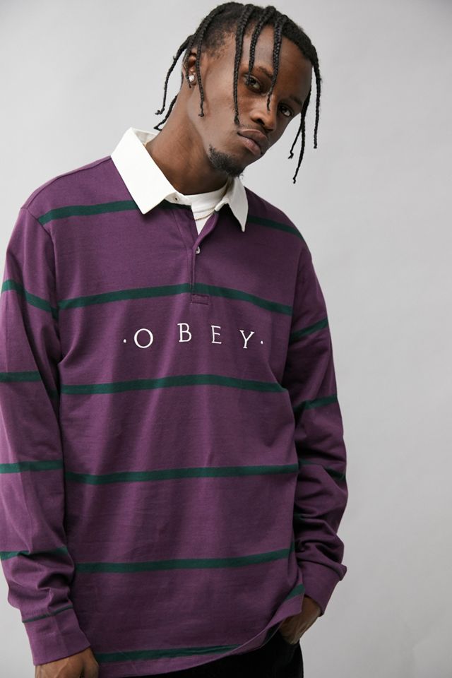 OBEY Long-Sleeve Berry Wine Polo Shirt | Urban Outfitters UK