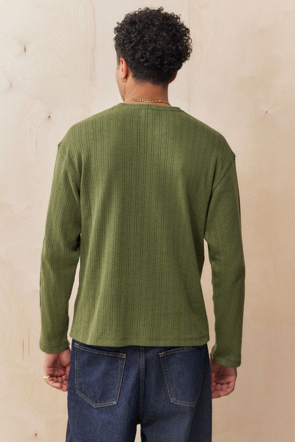 Slide View: 4: UO Khaki Pointelle Long Sleeve T-Shirt