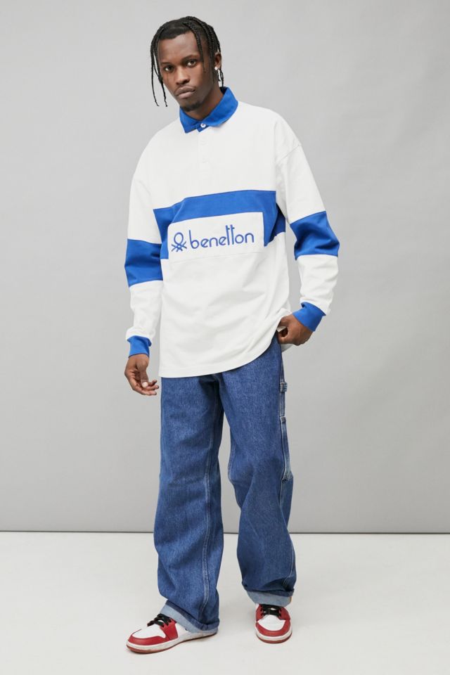 Benetton White & Blue Rugby Shirt | Urban Outfitters UK