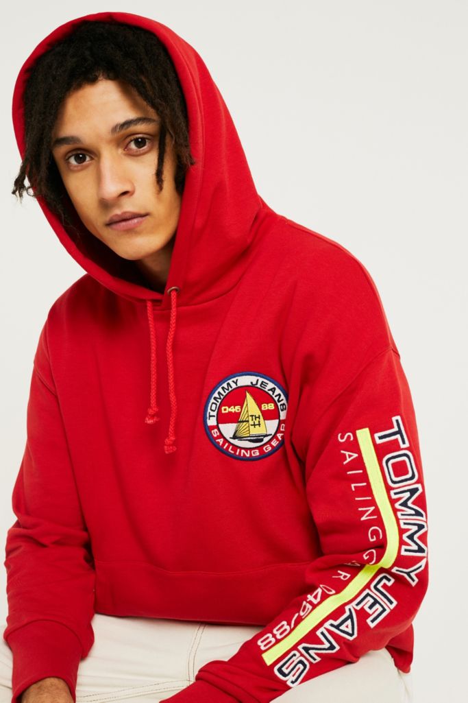 Tommy Jeans ‘90s Sailing Logo Red Hoodie | Urban Outfitters UK